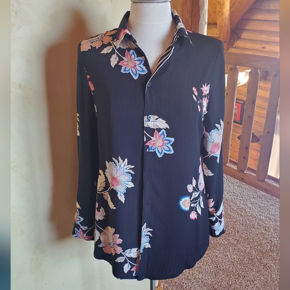 Chico's Tops - Chicos Reverable Stripped Floral Button Blouse